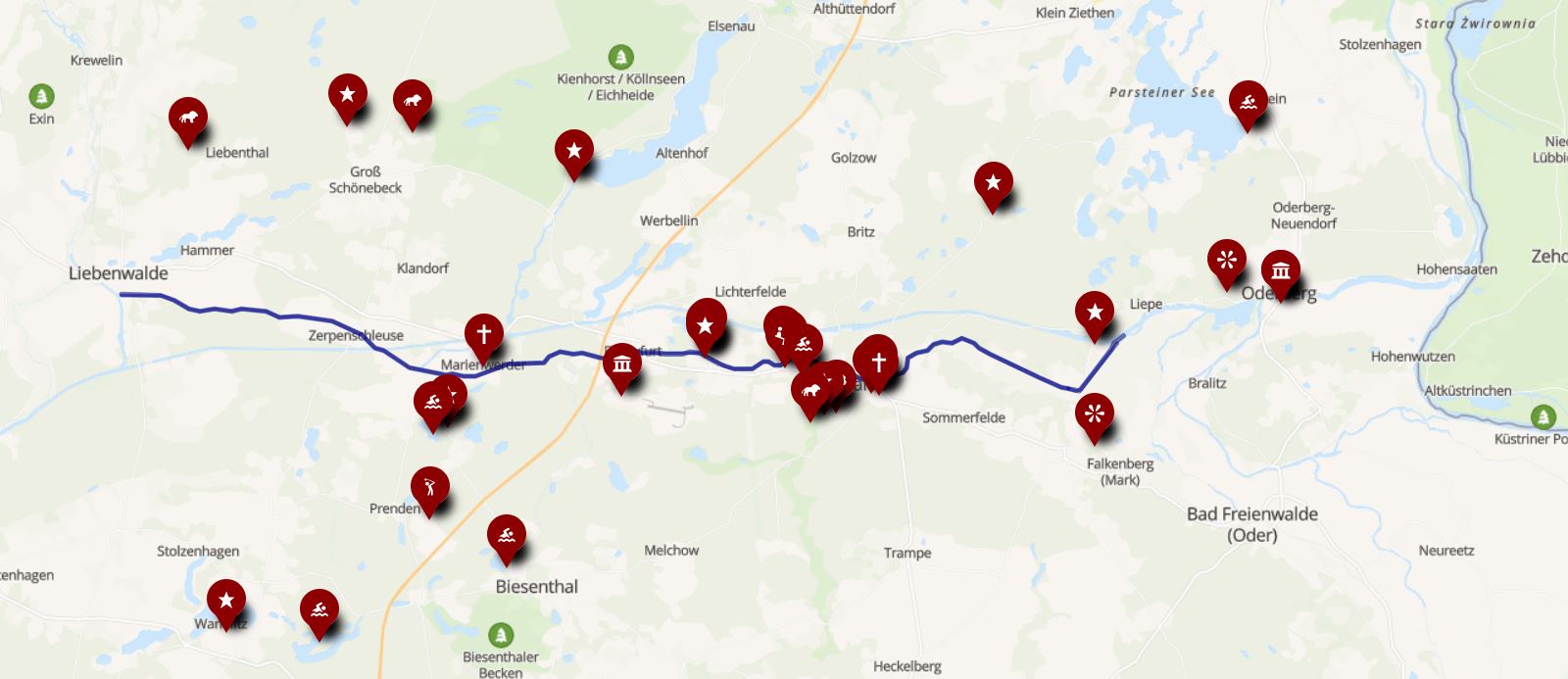 Karte touristische Highlights Region Finowkanal